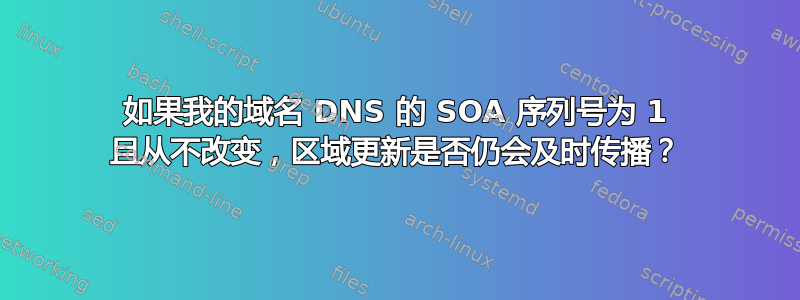 如果我的域名 DNS 的 SOA 序列号为 1 且从不改变，区域更新是否仍会及时传播？