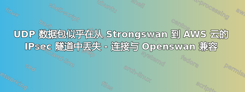 UDP 数据包似乎在从 Strongswan 到 AWS 云的 IPsec 隧道中丢失 - 连接与 Openswan 兼容