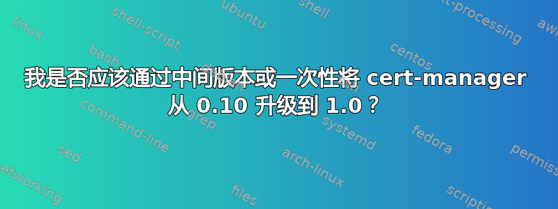 我是否应该通过中间版本或一次性将 cert-manager 从 0.10 升级到 1.0？