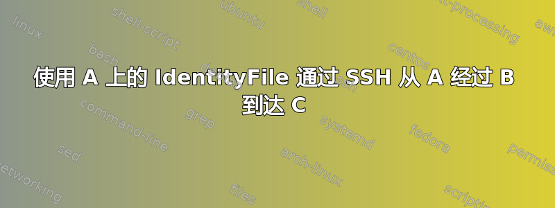 使用 A 上的 IdentityFile 通过 SSH 从 A 经过 B 到达 C