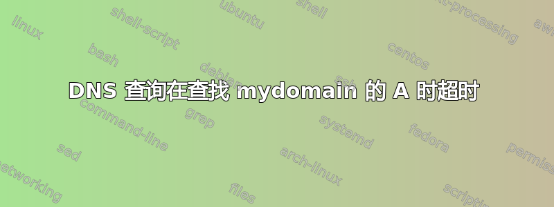 DNS 查询在查找 mydomain 的 A 时超时