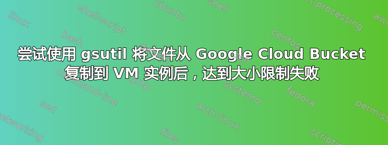 尝试使用 gsutil 将文件从 Google Cloud Bucket 复制到 VM 实例后，达到大小限制失败