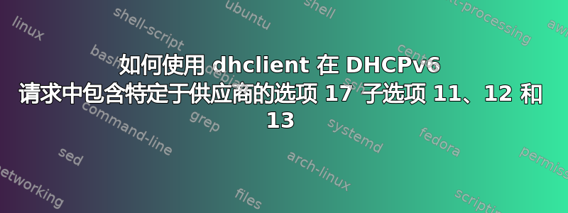 如何使用 dhclient 在 DHCPv6 请求中包含特定于供应商的选项 17 子选项 11、12 和 13