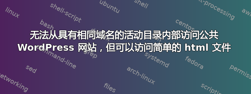 无法从具有相同域名的活动目录内部访问公共 WordPress 网站，但可以访问简单的 html 文件