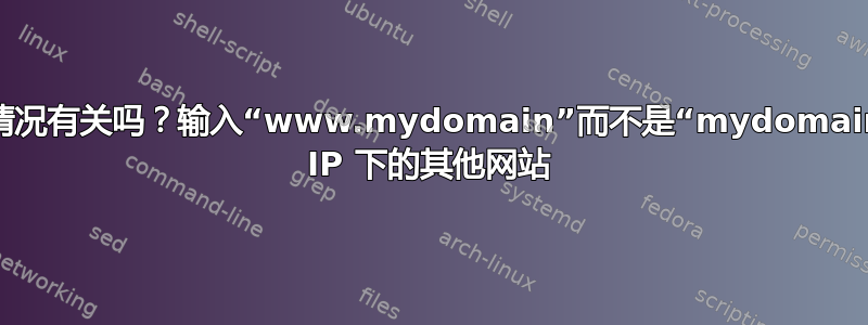 不稳定的行为和以下情况有关吗？输入“www.mydomain”而不是“mydomain”会将我发送到同一 IP 下的其他网站