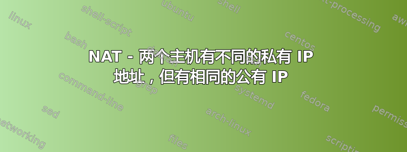 NAT - 两个主机有不同的私有 IP 地址，但有相同的公有 IP