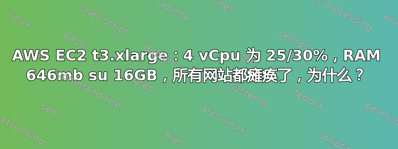 AWS EC2 t3.xlarge：4 vCpu 为 25/30%，RAM 646mb su 16GB，所有网站都瘫痪了，为什么？