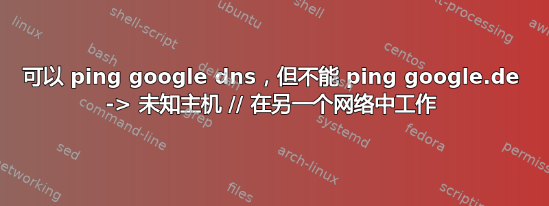 可以 ping google dns，但不能 ping google.de -> 未知主机 // 在另一个网络中工作