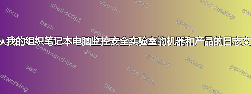 如何从我的组织笔记本电脑监控安全实验室的机器和产品的日志文件？