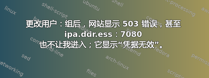 更改用户：组后，网站显示 503 错误，甚至 ipa.ddr.ess：7080 也不让我进入；它显示“凭据无效”。