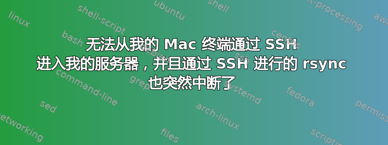 无法从我的 Mac 终端通过 SSH 进入我的服务器，并且通过 SSH 进行的 rsync 也突然中断了