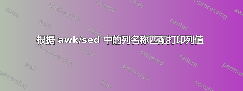 根据 awk/sed 中的列名称匹配打印列值