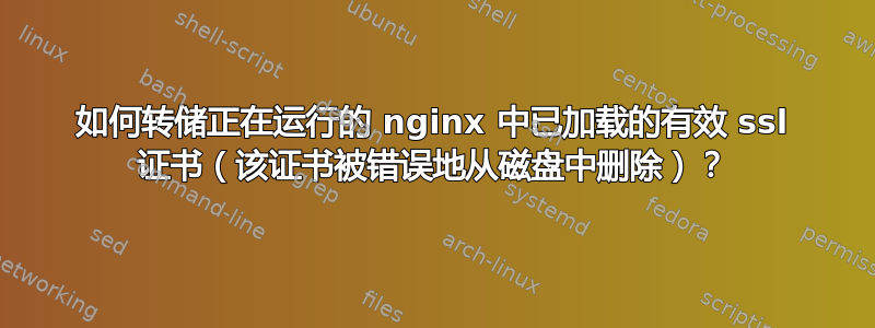 如何转储正在运行的 nginx 中已加载的有效 ssl 证书（该证书被错误地从磁盘中删除）？