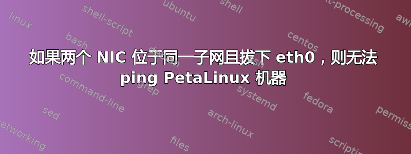 如果两个 NIC 位于同一子网且拔下 eth0，则无法 ping PetaLinux 机器