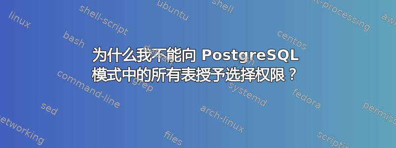 为什么我不能向 PostgreSQL 模式中的所有表授予选择权限？