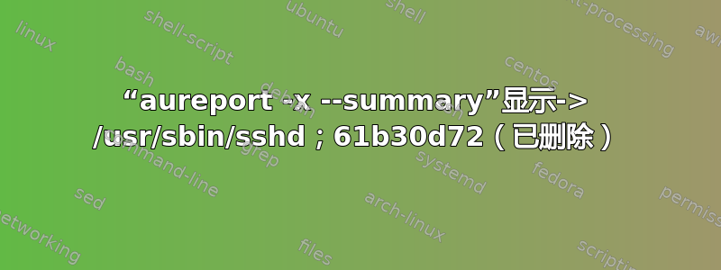 “aureport -x --summary”显示-> /usr/sbin/sshd；61b30d72（已删除）