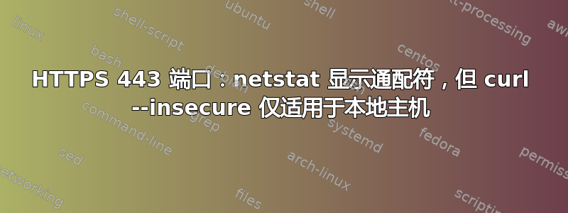 HTTPS 443 端口：netstat 显示通配符，但 curl --insecure 仅适用于本地主机