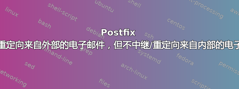 Postfix 中继/重定向来自外部的电子邮件，但不中继/重定向来自内部的电子邮件