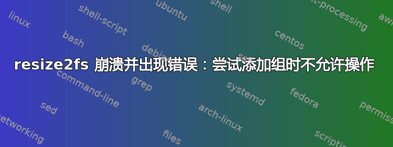 resize2fs 崩溃并出现错误：尝试添加组时不允许操作