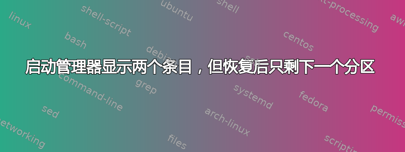 启动管理器显示两个条目，但恢复后只剩下一个分区