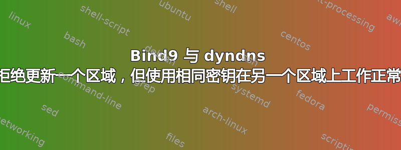 Bind9 与 dyndns 拒绝更新一个区域，但使用相同密钥在另一个区域上工作正常