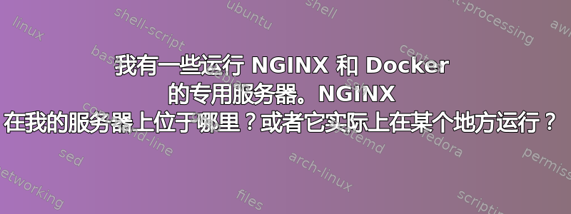 我有一些运行 NGINX 和 Docker 的专用服务器。NGINX 在我的服务器上位于哪里？或者它实际上在某个地方运行？