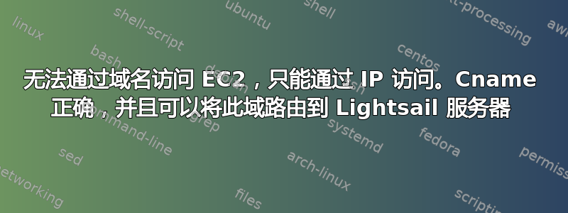 无法通过域名访问 EC2，只能通过 IP 访问。Cname 正确，并且可以将此域路由到 Lightsail 服务器