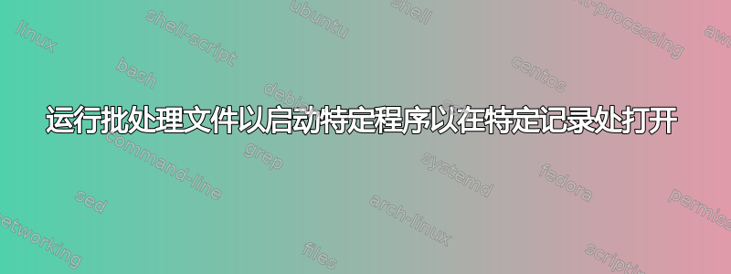 运行批处理文件以启动特定程序以在特定记录处打开