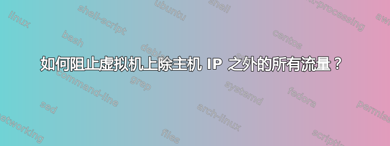 如何阻止虚拟机上除主机 IP 之外的所有流量？