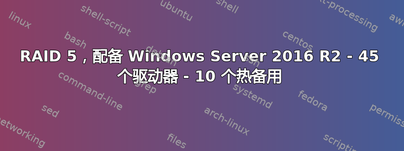 RAID 5，配备 Windows Server 2016 R2 - 45 个驱动器 - 10 个热备用