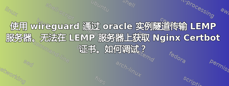 使用 wireguard 通过 oracle 实例隧道传输 LEMP 服务器。无法在 LEMP 服务器上获取 Nginx Certbot 证书。如何调试？