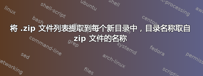 将 .zip 文件列表提取到每个新目录中，目录名称取自 zip 文件的名称