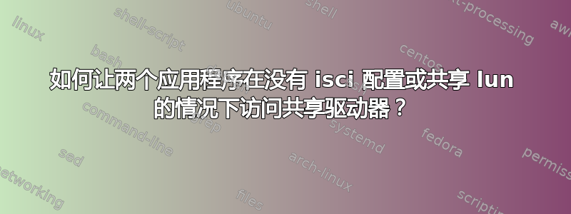 如何让两个应用程序在没有 isci 配置或共享 lun 的情况下访问共享驱动器？