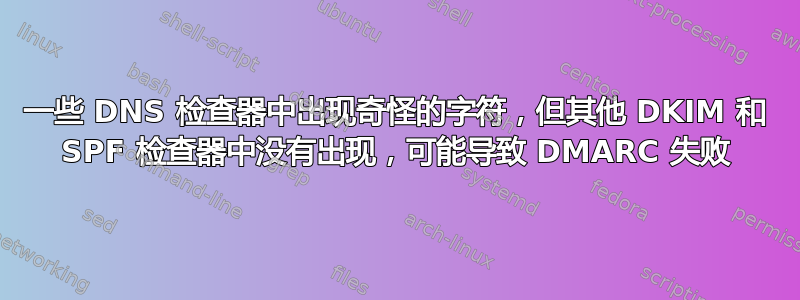 一些 DNS 检查器中出现奇怪的字符，但其他 DKIM 和 SPF 检查器中没有出现，可能导致 DMARC 失败