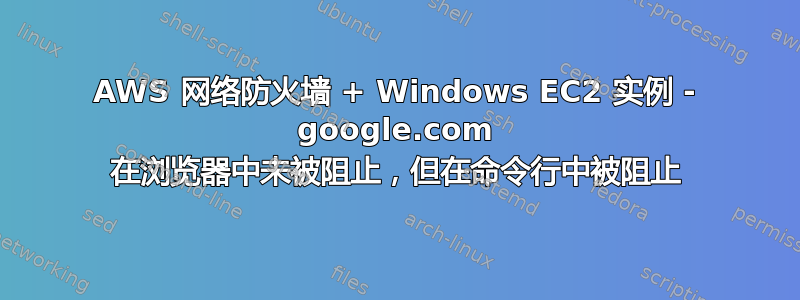 AWS 网络防火墙 + Windows EC2 实例 - google.com 在浏览器中未被阻止，但在命令行中被阻止