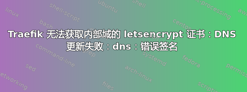 Traefik 无法获取内部域的 letsencrypt 证书：DNS 更新失败：dns：错误签名