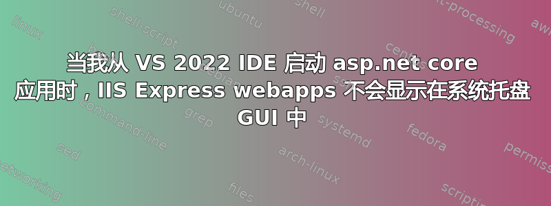 当我从 VS 2022 IDE 启动 asp.net core 应用时，IIS Express webapps 不会显示在系统托盘 GUI 中