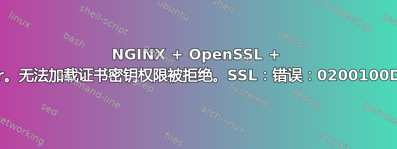 NGINX + OpenSSL + Docker。无法加载证书密钥权限被拒绝。SSL：错误：0200100D：系统