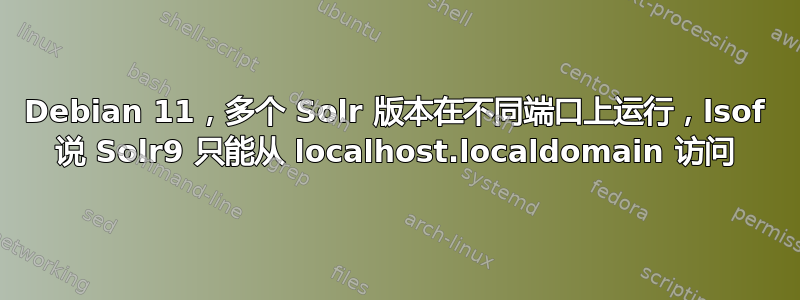 Debian 11，多个 Solr 版本在不同端口上运行，lsof 说 Solr9 只能从 localhost.localdomain 访问