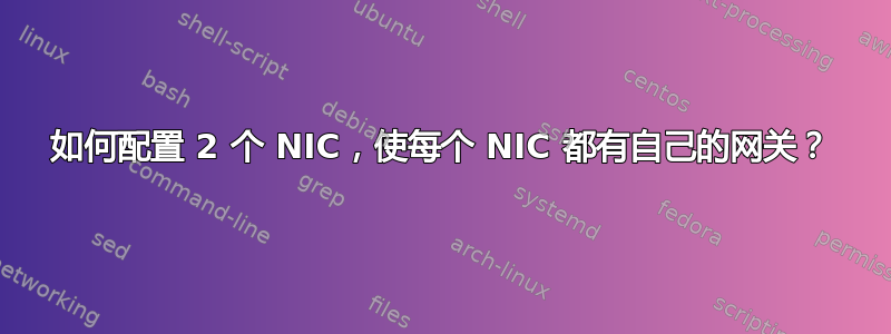 如何配置 2 个 NIC，使每个 NIC 都有自己的网关？