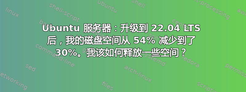 Ubuntu 服务器：升级到 22.04 LTS 后，我的磁盘空间从 54% 减少到了 30%。我该如何释放一些空间？