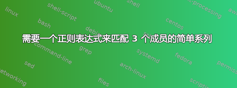 需要一个正则表达式来匹配 3 个成员的简单系列