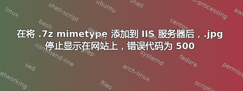 在将 .7z mimetype 添加到 IIS 服务器后，.jpg 停止显示在网站上，错误代码为 500