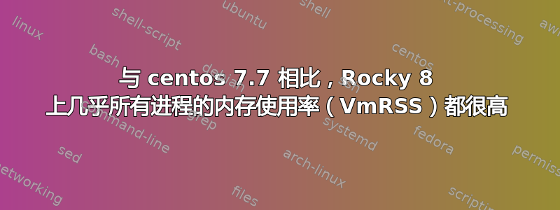 与 centos 7.7 相比，Rocky 8 上几乎所有进程的内存使用率（VmRSS）都很高