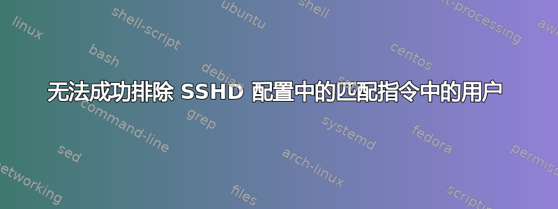 无法成功排除 SSHD 配置中的匹配指令中的用户