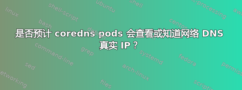 是否预计 coredns pods 会查看或知道网络 DNS 真实 IP？