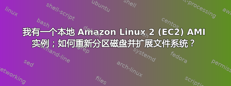 我有一个本地 Amazon Linux 2 (EC2) AMI 实例；如何重新分区磁盘并扩展文件系统？