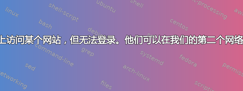 用户可以在我们的网络上访问某个网站，但无法登录。他们可以在我们的第二个网络和任何外部网络上登录