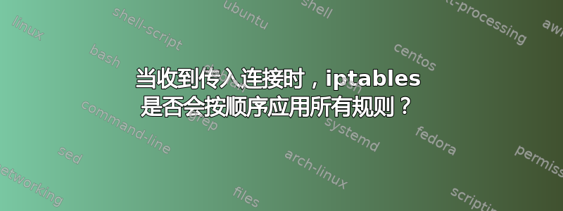 当收到传入连接时，iptables 是否会按顺序应用所有规则？