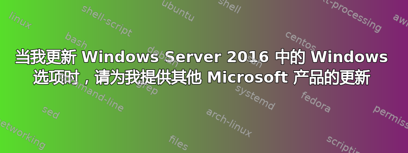 当我更新 Windows Server 2016 中的 Windows 选项时，请为我提供其他 Microsoft 产品的更新